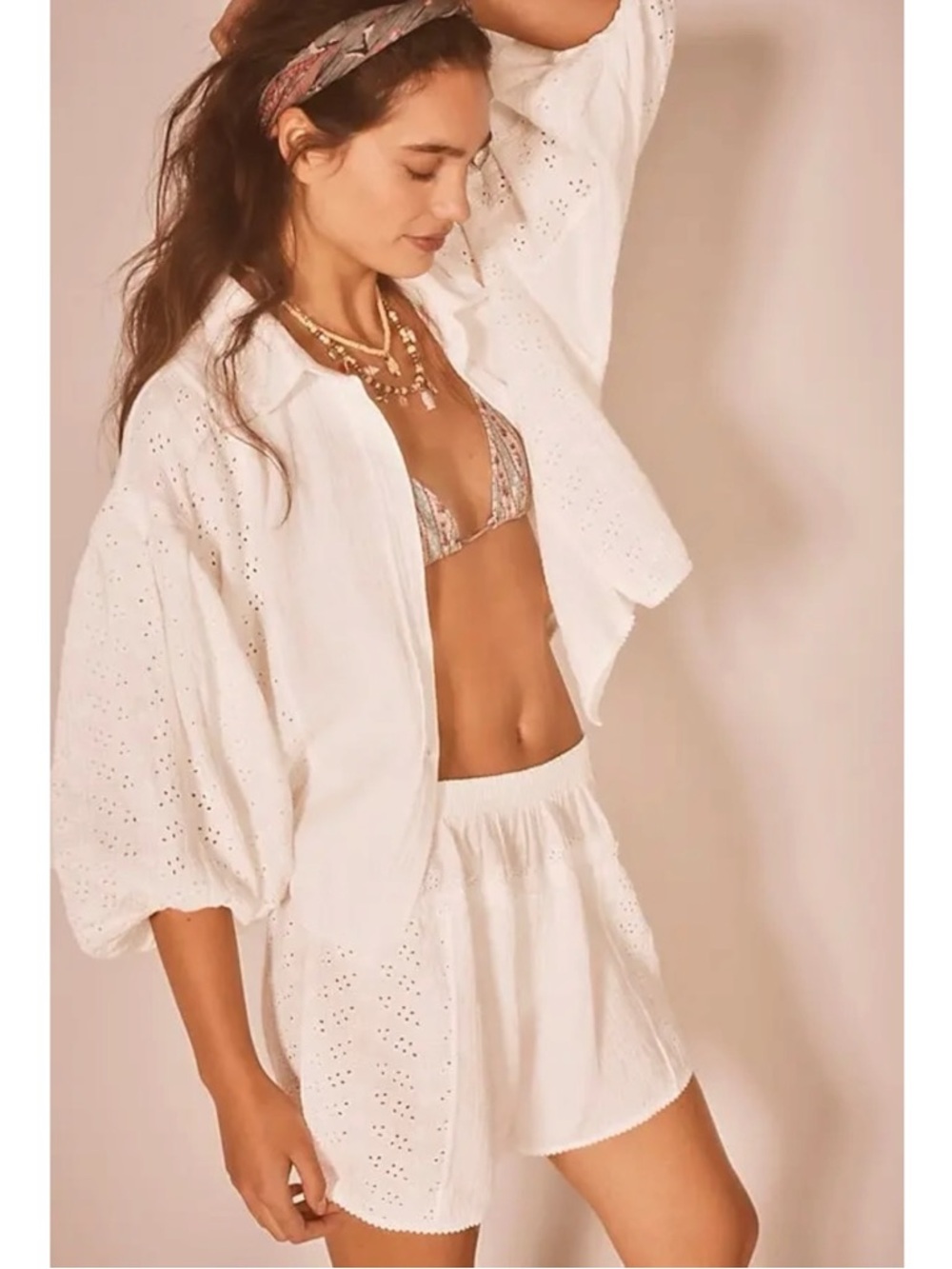 Free People Ethereal Eyelet Lace Gauze Cottage Full Bloom Shirt in White Medium - Picture 4 of 11